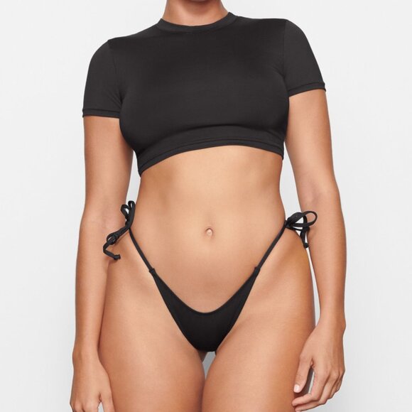 NWT Skims Recycled Swim Tee Medium T-shirt Stretch Nylon Bikini Top Dark Brown - Picture 3 of 3